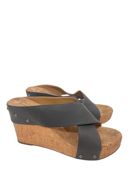 Lucky Brand Shoes - Women's Lucky Brand Mykayla Black Leather Cork Wedge Sandals Shoes